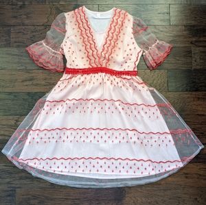 NWOT Pink and Red Lace Dress w Bell Sleeves Sweet & Unique